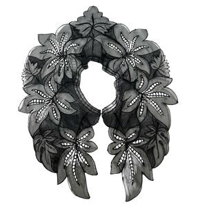 Toppettes - A Brod LACE Collar Black Detachable Snap Bib Leaf Design Vintage USA